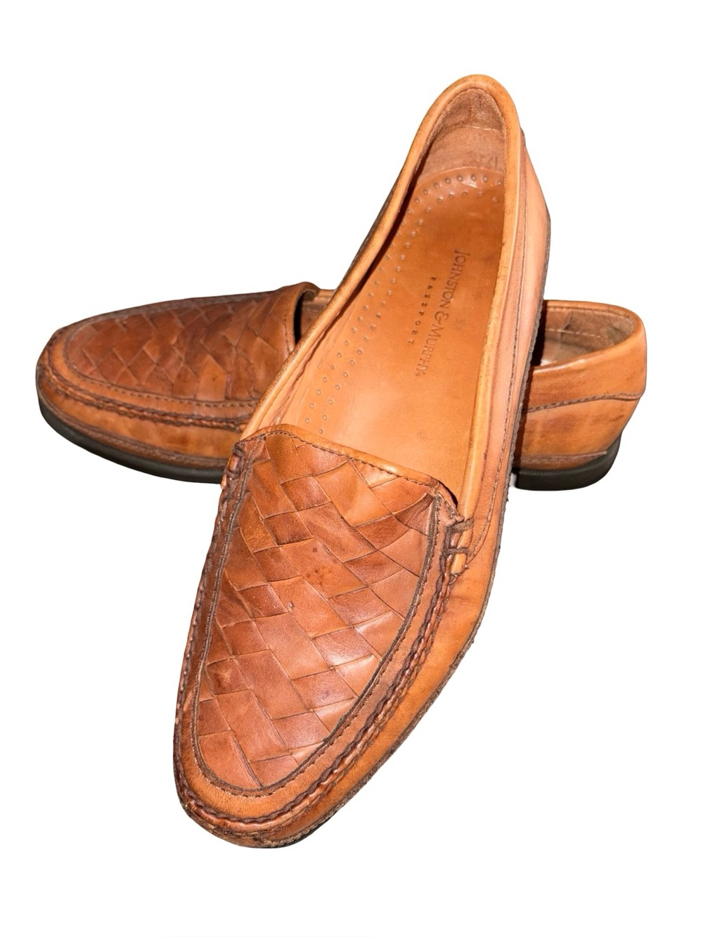 Johnston & Murphy Woven Leather Loafers Mens 13M Brown Basketweave Slip On - Picture 2 of 13